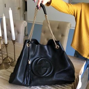 Large Gucci soho chain strap black leather tote